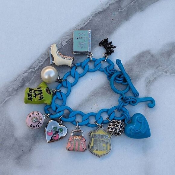 Juicy Couture Y2K Turquoise Enamel Vintage Charm Bracelet w/ Rare Charms - Picture 3 of 9